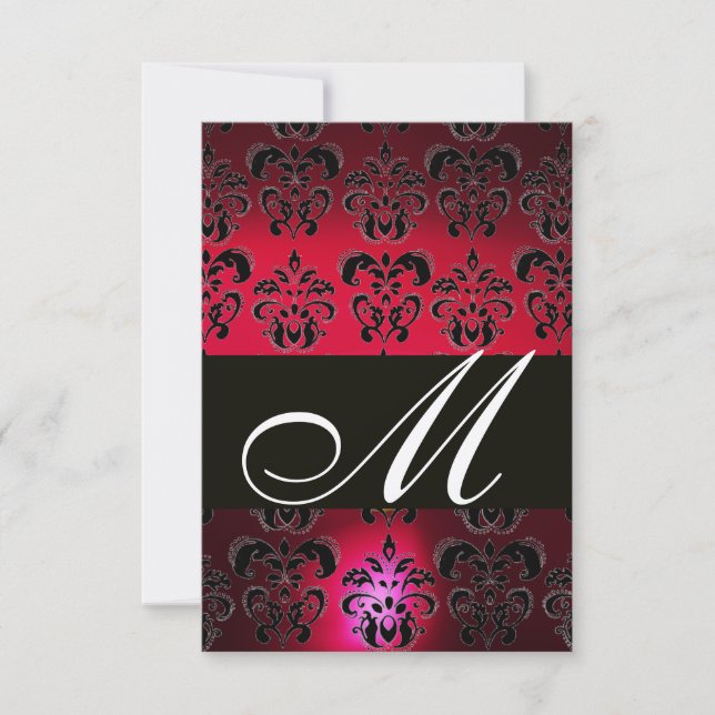 Cartons Réponse ROUGE BURGUNDY BLACK DAMASK MONOGRAM Champagne RSV (Devant)