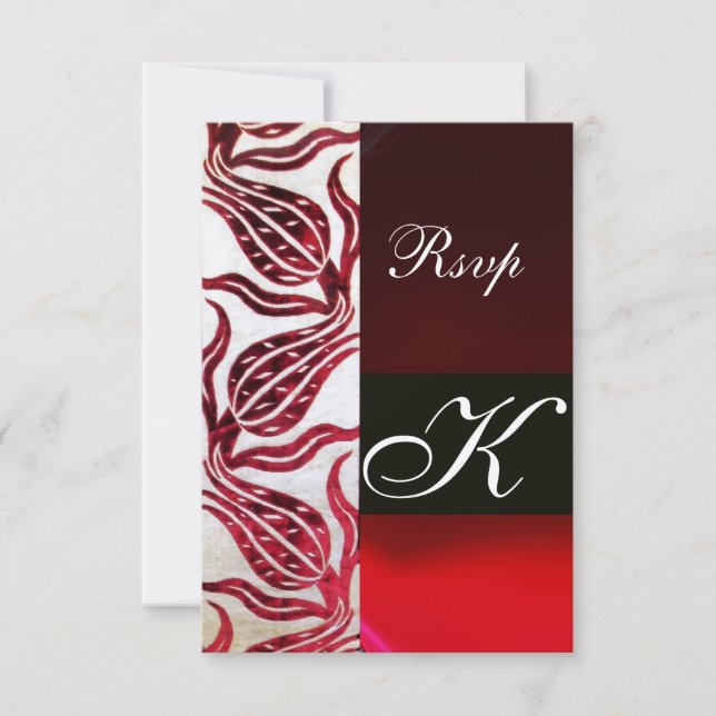 Cartons Réponse ROUGE DAMASK VELVET TULIPS MONOGRAMME Bourgogne Ar (Devant)