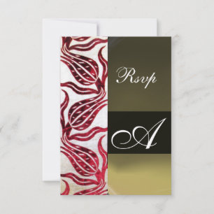 Cartons Réponse ROUGE DAMASK VELVET TULIPS MONOGRAMME Bourgogne Bl
