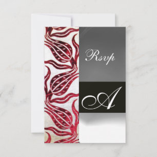 Cartons Réponse ROUGE DAMASK VELVET TULIPS MONOGRAMME Bourgogne Bl