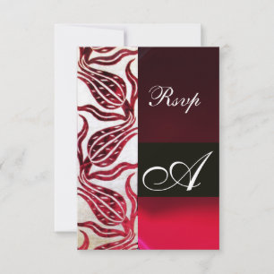 Cartons Réponse ROUGE DAMASK VELVET TULIPS MONOGRAMME Bourgogne Bl