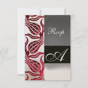 Cartons Réponse ROUGE DAMASK VELVET TULIPS MONOGRAMME Or Bourgogne