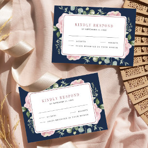 Cartons Réponse Rouge Floral Eucalyptus Bleu Marine Mariage