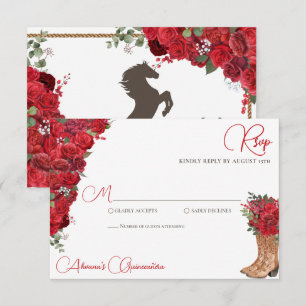 Cartons Réponse Rouge Floral Ouest Charro Quinceañera