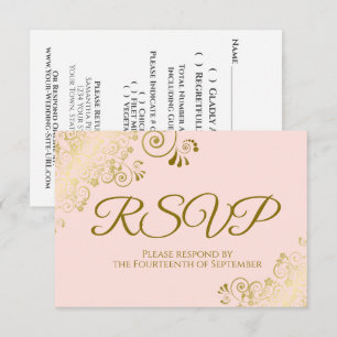 Cartons Réponse Rouge Gland & Boucles Élégantes en Or Mariage