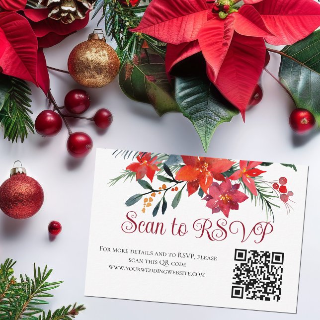 Cartons Réponse Rouge Noël Poinsettia élégant Floral QR Code (Créateur téléchargé)