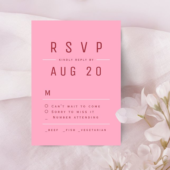 Cartons Réponse Rouge rose moderne Chic Simple Typographie Mariage (Pink Red Modern Chic Simple Typography Wedding RSVP Card)