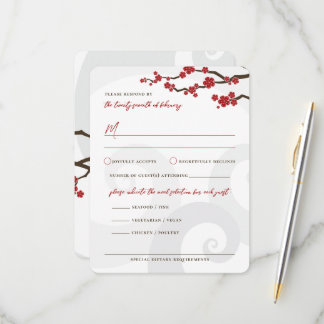 Cartons Réponse Rouge Sakura Fleurs cerisiers fleurs Mariage