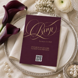 Cartons Réponse Rouge vin or élégant mariage romantique