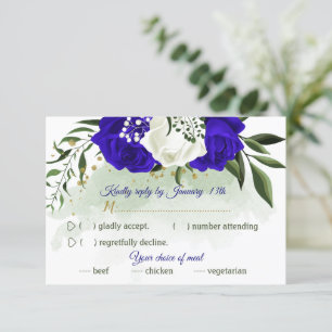 Cartons Réponse royal bleu & blanc fleurs verdure choix de repas