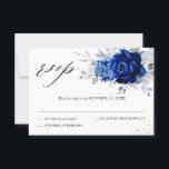Cartons Réponse Royal Bleu Blanc Métallurier Argent Mariage Floral<br><div class="desc">Elégante carte RSVP de mariage bleu royal blanc argent avec un élégant bouquet de bleu royal,  marine,  argent,  pur blanc rose de couleur bourgeons et sauge vert eucalyptus feuilles. Veuillez me contacter pour toute aide sur la personnalisation ou si vous avez besoin d'un autre produit avec ce design.</div>