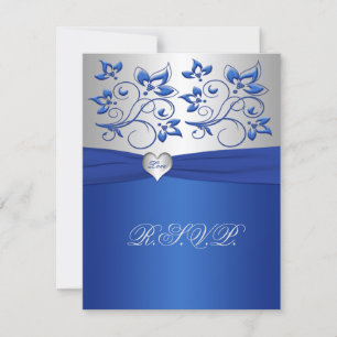 Cartons Réponse Royal Blue and Silver Love Heart Reply Card