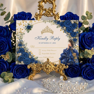 Cartons Réponse Royal Blue Papillon Doré Quinceañera