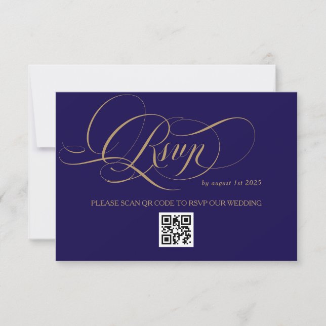 Cartons Réponse Royal Blue Romantic Calligraphy Wedding (Devant)
