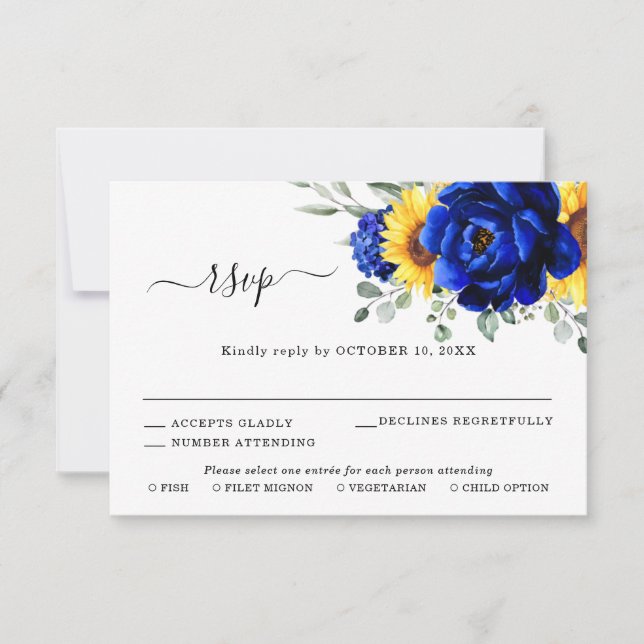Cartons Réponse Royal Blue Rustic Tournesol Moderne Floral Mariage (Devant)
