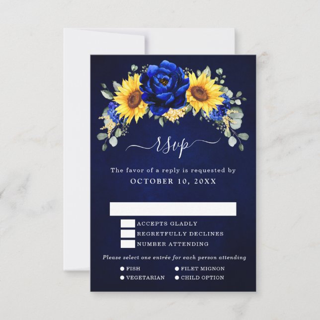 Cartons Réponse Royal Blue Rustic Tournesol Moderne Floral Mariage (Devant)