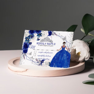 Cartons Réponse Royal Blue Silver Princess Quinceañera Sweet 16