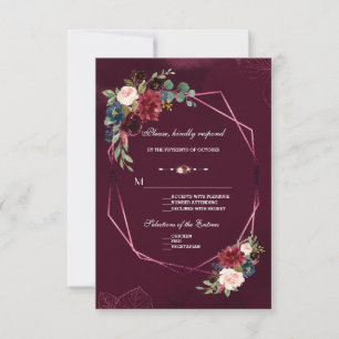 Cartons Réponse Royal Burgundy Blush Floral Mariage géométrique