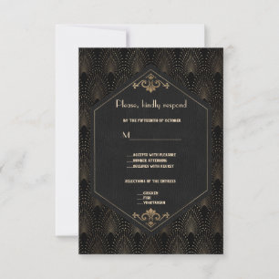 Cartons Réponse Royal Gold Black Great Gatsby Art Déco Mariage