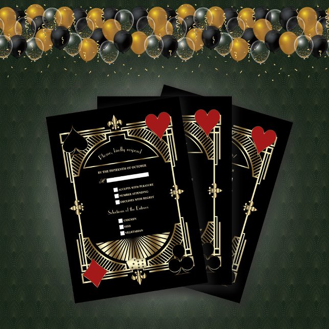 Cartons Réponse Royal Gold Fleur de lis Great Gatsby Mariage (Créateur téléchargé)