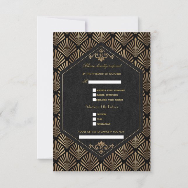 Cartons Réponse Royal Roaring 20's Gold Black Grand Mariage Gatsby (Devant)