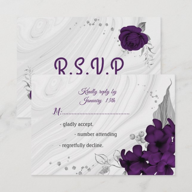 Cartons Réponse royal violet gris argenté floral (Devant / Derrière)