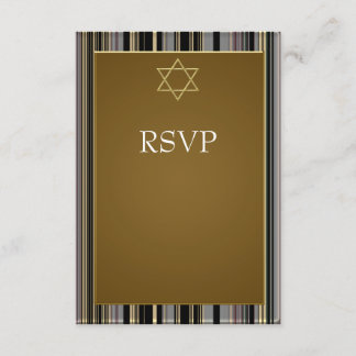 Cartons Réponse RSV Bar Mitzvah étoile de David rayure or noir