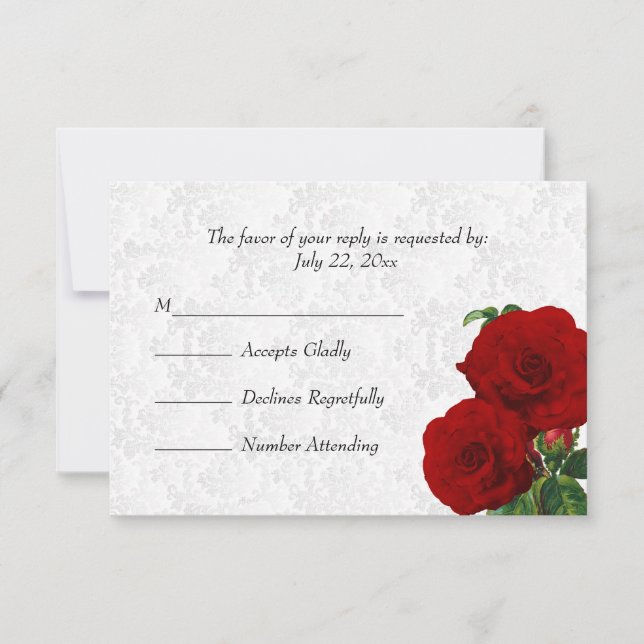 Cartons Réponse *RSVP Deep Red Rose Floral Mariage (Devant)
