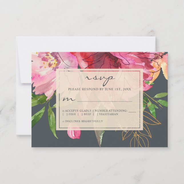 Cartons Réponse Ruby Pink Peony Ivory Floral Mariage (Devant)