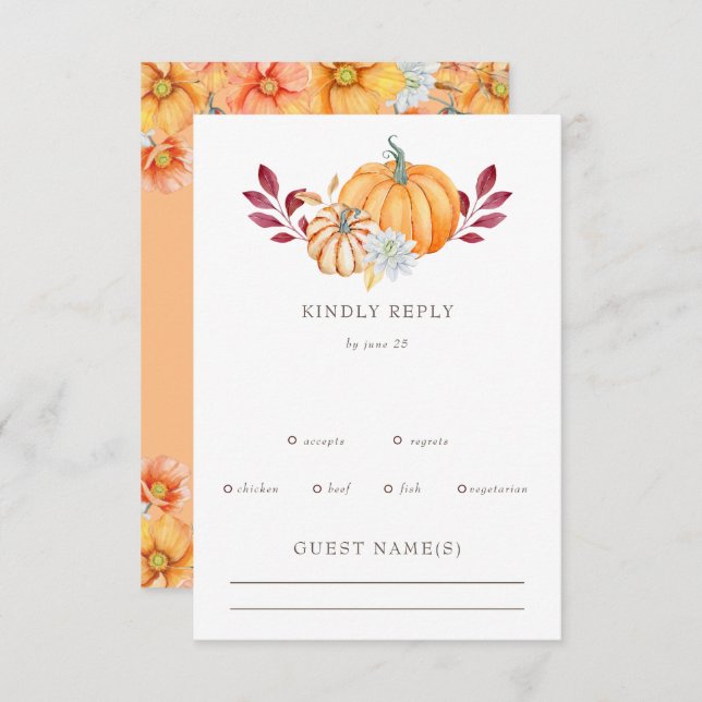 Cartons Réponse Russe Aquarelle Citrouille orange Mariage de autom (Devant / Derrière)