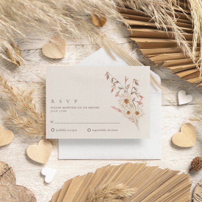 Cartons Réponse Russe Boho Fleur sauvage Mariage bohème (Rustic Boho Wildflower Bohemian Wedding RSVP Card)