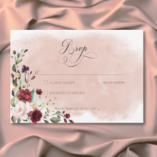 Cartons Réponse Russe Bourgogne et rose pâle Mariage Roses