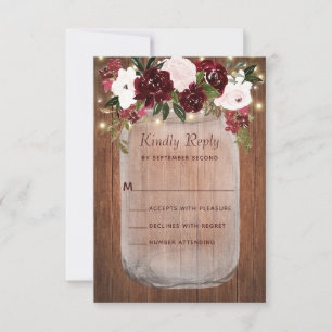 Cartons Réponse Russe Floral Mason Jar Burgundy Blush Mariage