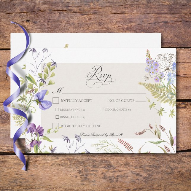 Cartons Réponse Russe Lavande & Sage Fleur sauvage Dîner Blanc (Rustic Lavender & Sage Wildflowers White Dinner RSVP Card)