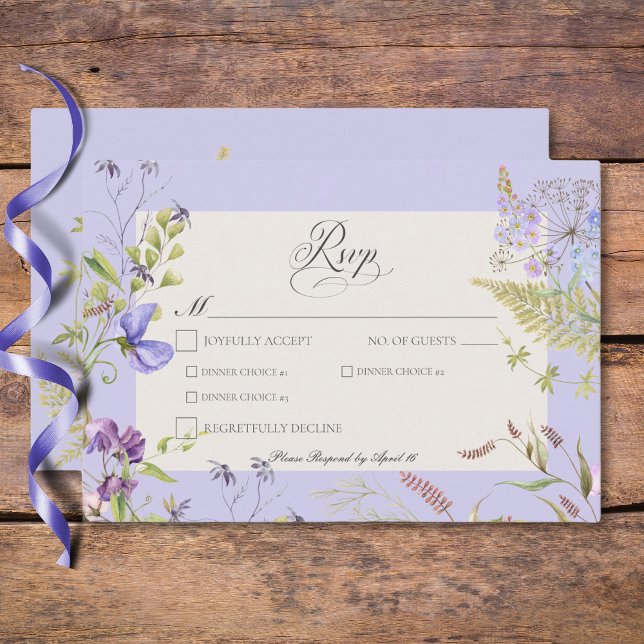 Cartons Réponse Russe Lavande & Sage Fleur sauvage Sage Dîner (Rustic Lavender & Sage Wildflowers Lavender Dinner RSVP Card)