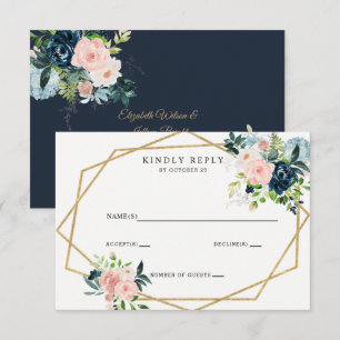Cartons Réponse Russe Marine Blush Gold Floral Mariage géométrique