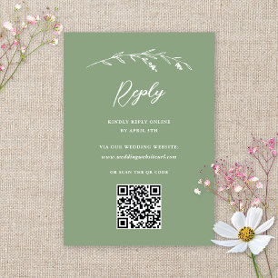 Cartons Réponse Russe Sage Green Fleur sauvage QR Code Mariage