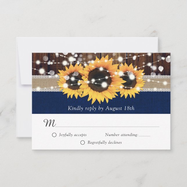 Cartons Réponse Russe Sunflower Navy Mariage Bleu Burlap (Devant)