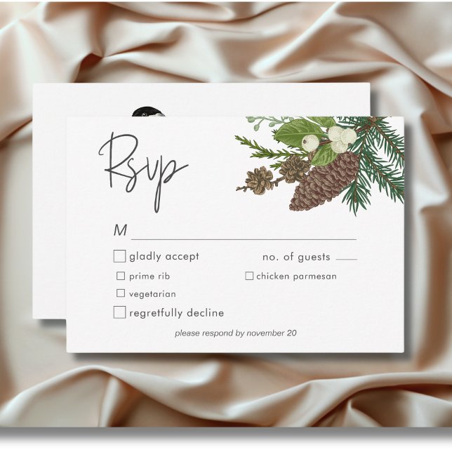 Cartons Réponse Russe Winter Nature & Pine Dîner (Rustic Winter Nature & Pine Dinner RSVP Card)