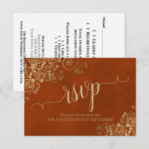 Cartons Réponse Rust Orange Gold Lace Élégant Mariage de calligrap