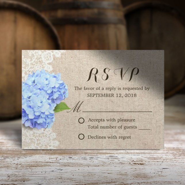 Cartons Réponse Rustic Blue Hydrangea dentelle & Burlap Wedding RS (Créateur téléchargé)