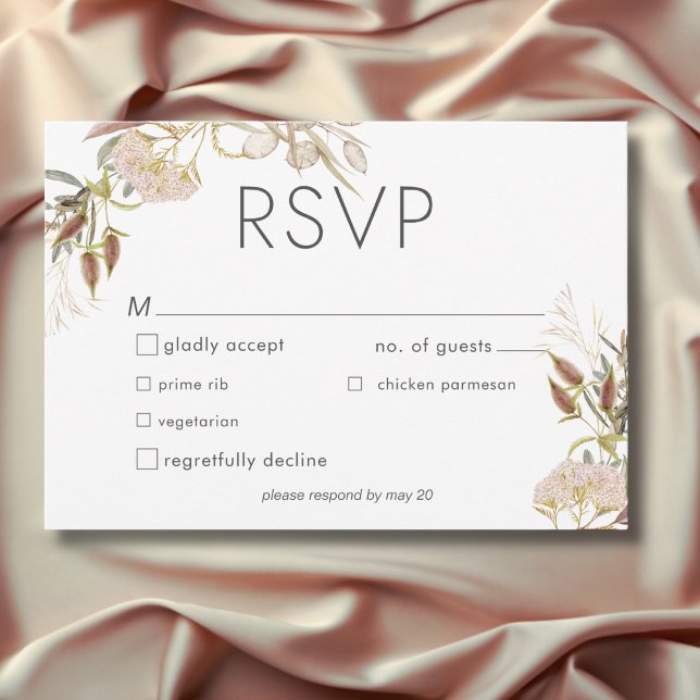 Cartons Réponse Rustic Boho Delicate Fall Wildflowers Wedding (Rustic Boho Delicate Fall Wildflowers Wedding Dinner RSVP Card)