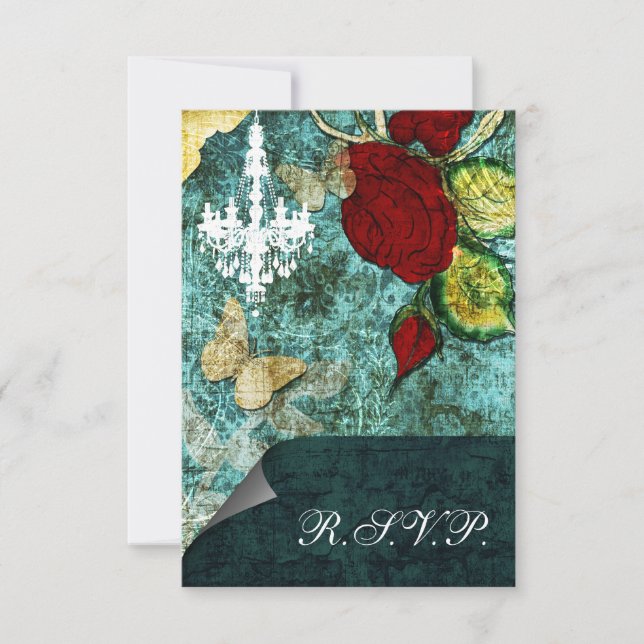 Cartons Réponse Rustic Chic Aqua Mariage Rose Vintage (Devant)