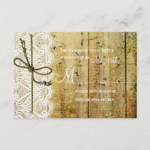 Cartons Réponse Rustic Country Dentelle en bois Carré mariage Cart