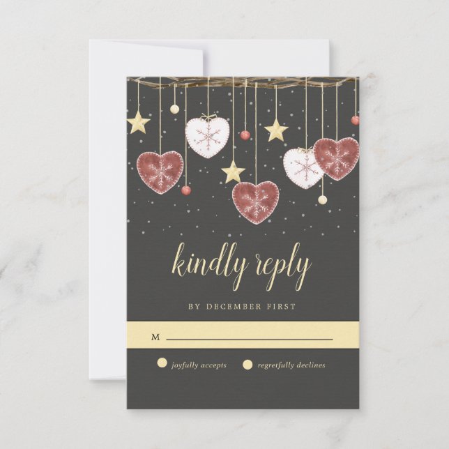 Cartons Réponse Rustic Country Heart et Snowflake Mariage (Devant)