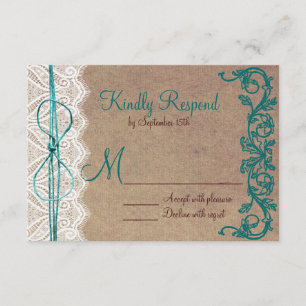 Cartons Réponse Rustic Country Vintage Turquoise Mariage Brown RSV