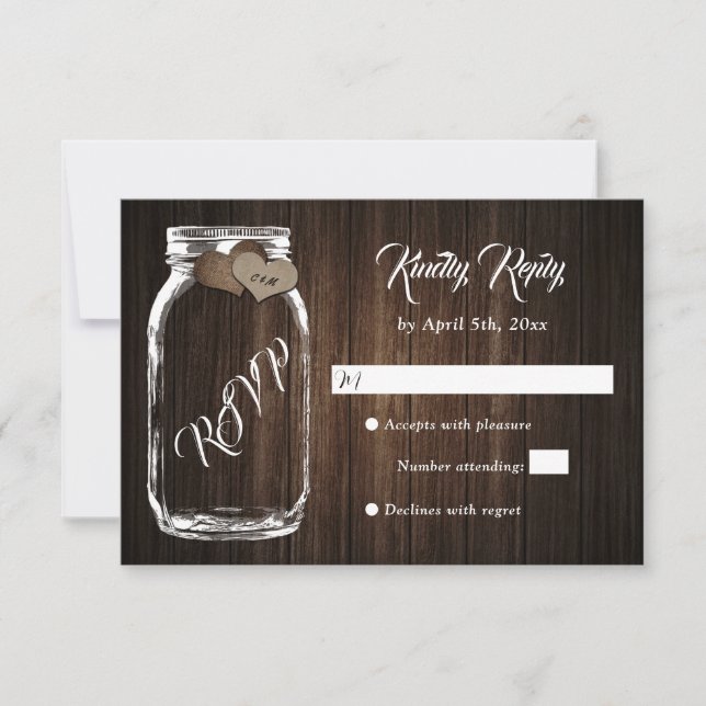 Cartons Réponse Rustic Country Wood Heart Mason Jar Mariage (Devant)
