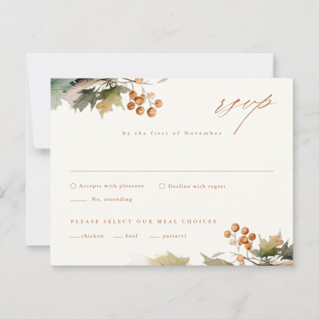 Cartons Réponse Rustic Fall Greenery Feuille Foliage Mariage (Devant)