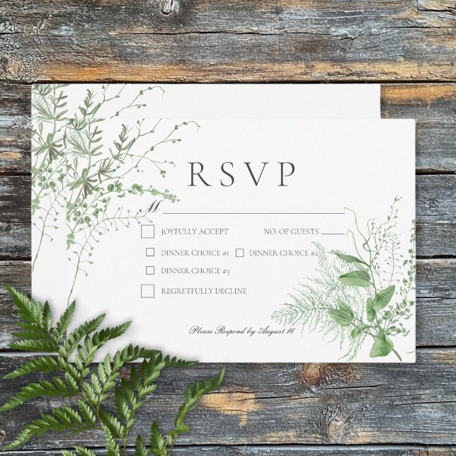 Cartons Réponse Rustic Fern Foliage Blanc Dîner Mariage (Rustic Fern Foliage White Dinner Wedding RSVP Card)