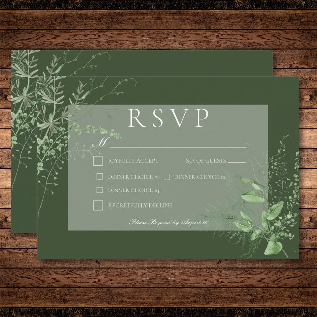 Cartons Réponse Rustic Fern Foliage Emerald Green Mariage (Rustic Fern Foliage Emerald Green Dinner Wedding RSVP Card)